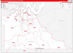 Olympia-Tumwater Metro Area Wall Map Red Line Style 2024